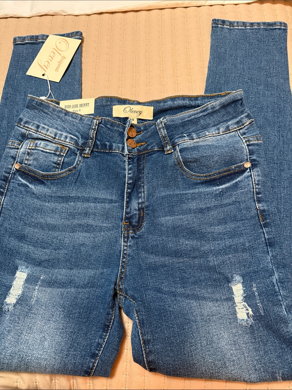 Women's Distressed High-Rise Blue Jeans